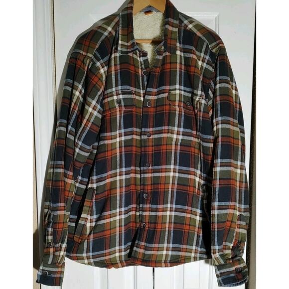 Tailor Vintage Plaid Flannel Shirt Jacket Sherpa Lining Orange, Green & Blue -XL - Picture 1 of 7